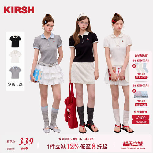 樱桃KIRSH撞色波点娃娃领短袖T恤