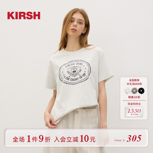 樱桃KIRSH 上衣 韩系复古樱桃印花宽松T恤女夏季 甜美简约百搭短袖