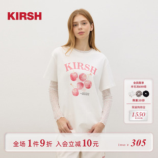 上衣 樱桃KIRSH 韩系宽松经典 樱桃印花T恤女夏季 亲肤甜美白色短袖