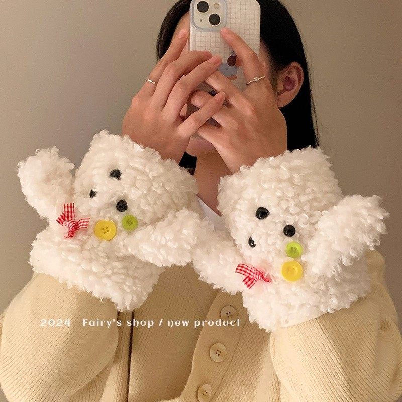 可爱小狗袖套女2025新款防脏耐磨学生成人办公室秋冬季羽绒服护袖