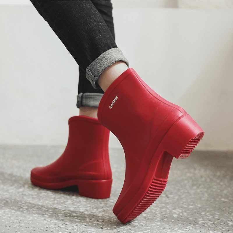 春秋高跟雨鞋女显瘦短筒水鞋厚底胶鞋厨房买菜套鞋防滑雨靴女秋
