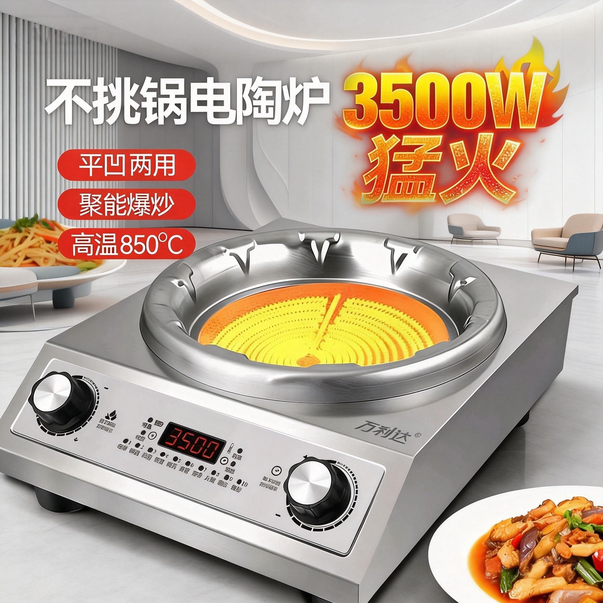 万利达新款凹面聚能不挑锅智能家用大功率火锅爆炒电陶炉正品正牌