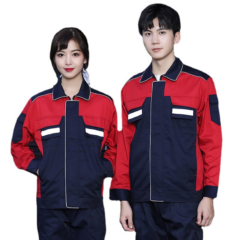 拼色工作服套装男春秋长袖反光条汽修劳保服车间机修工装现货