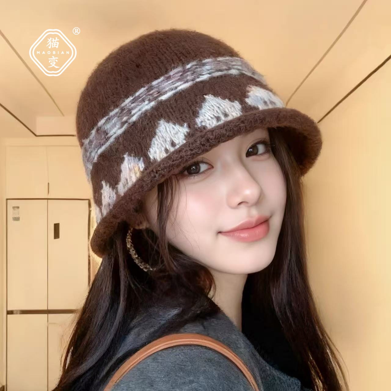 美拉德系针织渔夫帽子女2025新款