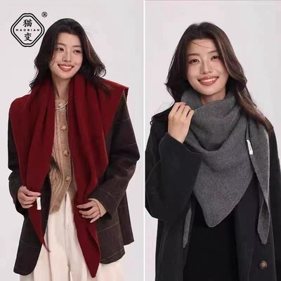 韩系百搭澳洲羊毛针织大三角披肩