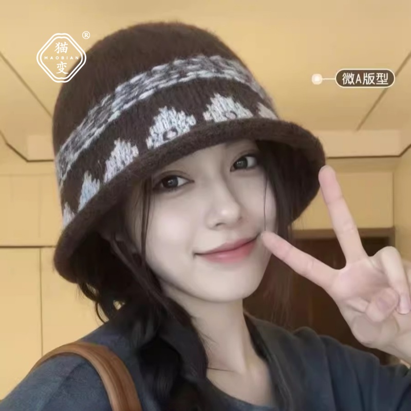 韩系复古提花针织渔夫帽子女百搭