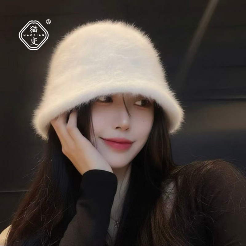 真兔毛毛绒渔夫帽子女秋冬氛围感