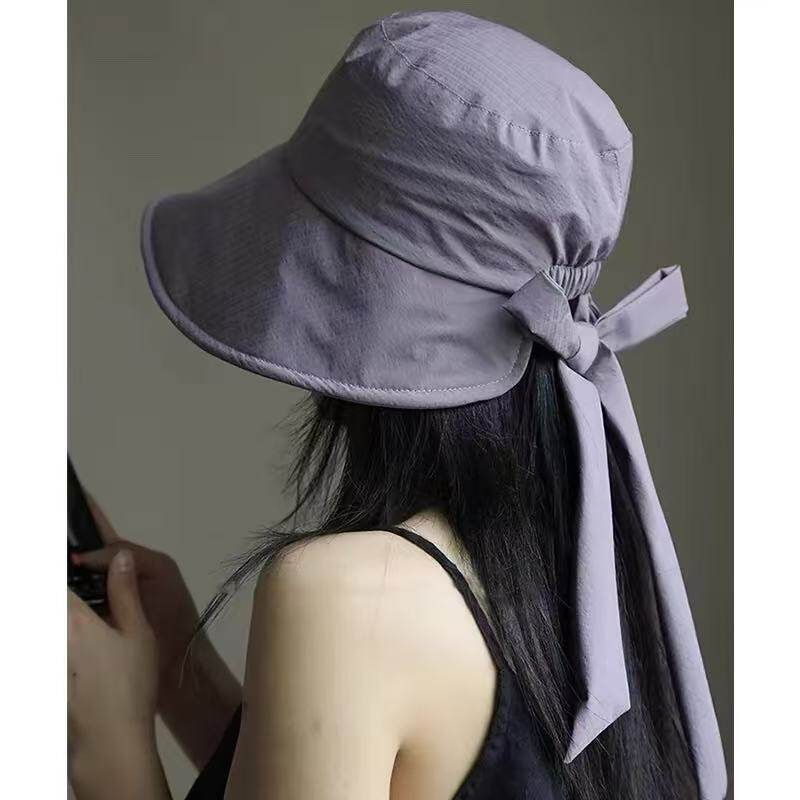 户外速干绑带渔夫帽女夏季轻薄前长后短防晒帽大码显脸小遮阳帽子