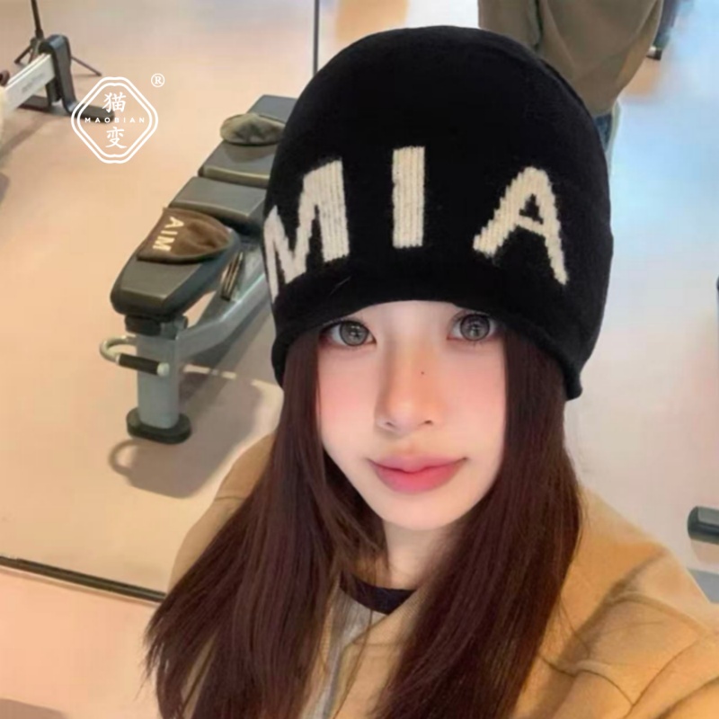 韩版ins字母包头针织帽女显脸小