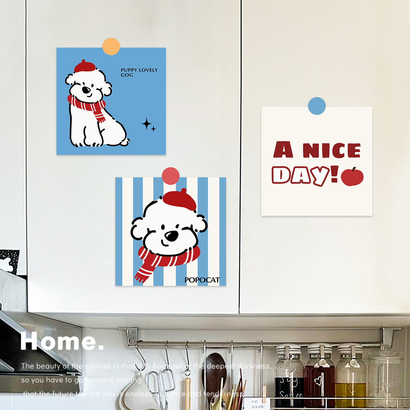 卷毛小狗橱柜贴纸衣柜装饰翻新美化贴画柜门划痕遮丑贴自粘防水贴,家居饰品,家具贴,淘宝优惠券,粉丝福利购,淘宝优惠卷