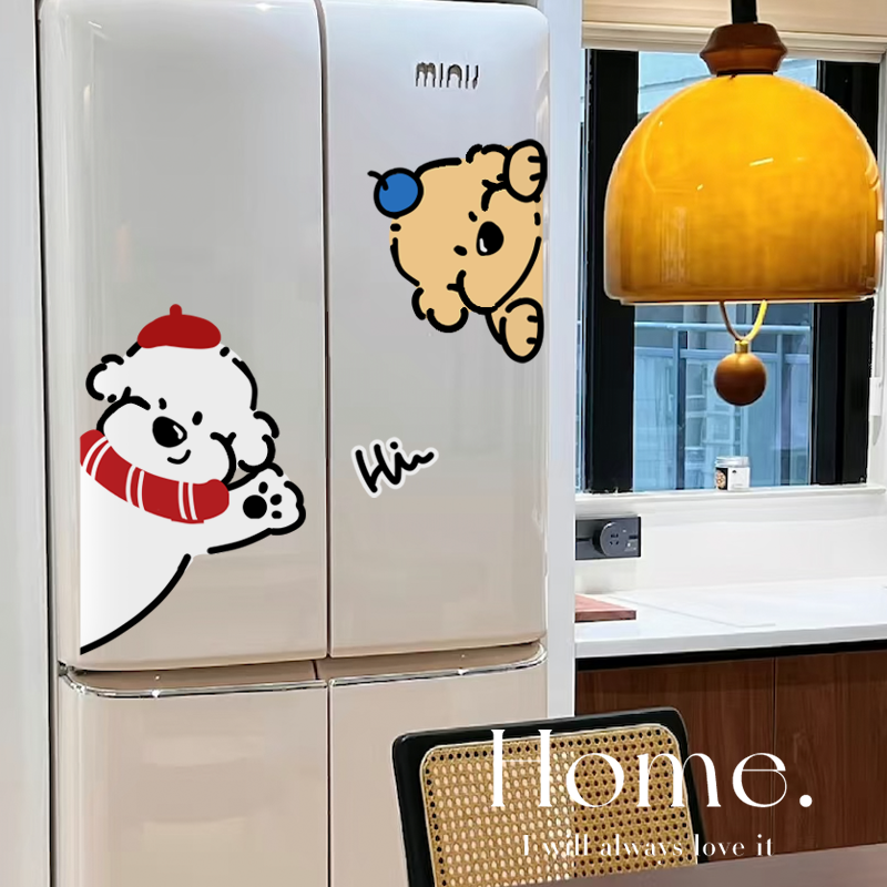 可爱小狗冰箱贴高级感双开门冰箱贴纸装饰贴画创意自粘洗衣机贴饰