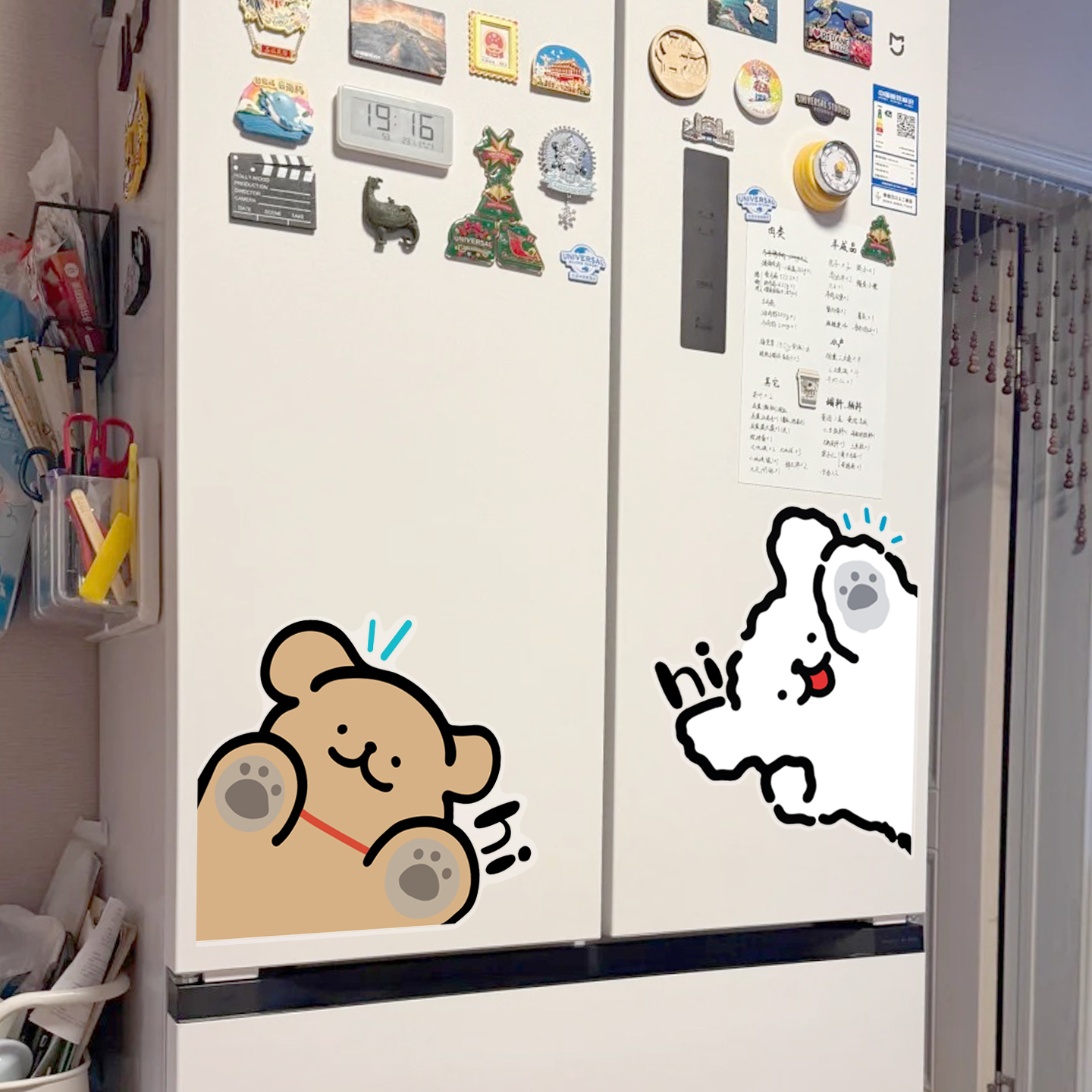 线条小狗冰箱静电贴遮丑美化创意个性推拉门可爱装饰贴纸