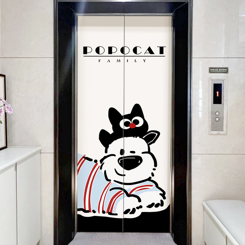 电梯门贴纸高级感卡通装饰门贴自粘防水入户电梯贴膜一梯一户贴画