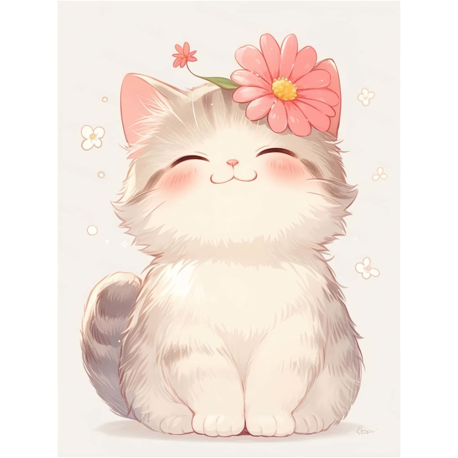 可爱带花的小猫咪自粘贴贴画墙面卧室背景墙门装饰画海报防水贴纸