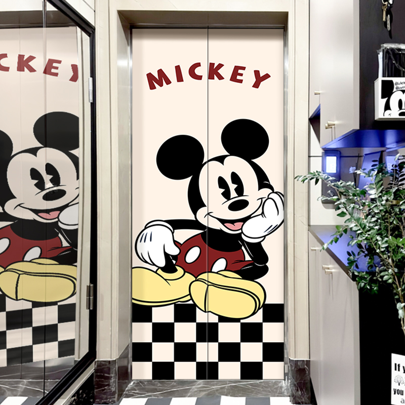 电梯贴纸米奇棋盘格玄关装饰贴画家用自粘电梯门贴纸防水推拉门贴