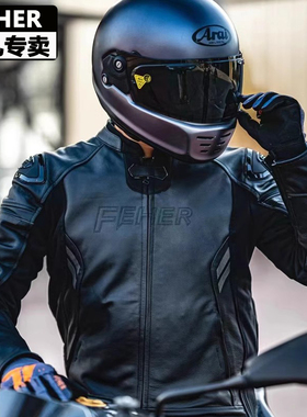 FEHER飞儿摩托车复古骑行皮衣男牛皮防摔机车服女真皮骑行服冬季