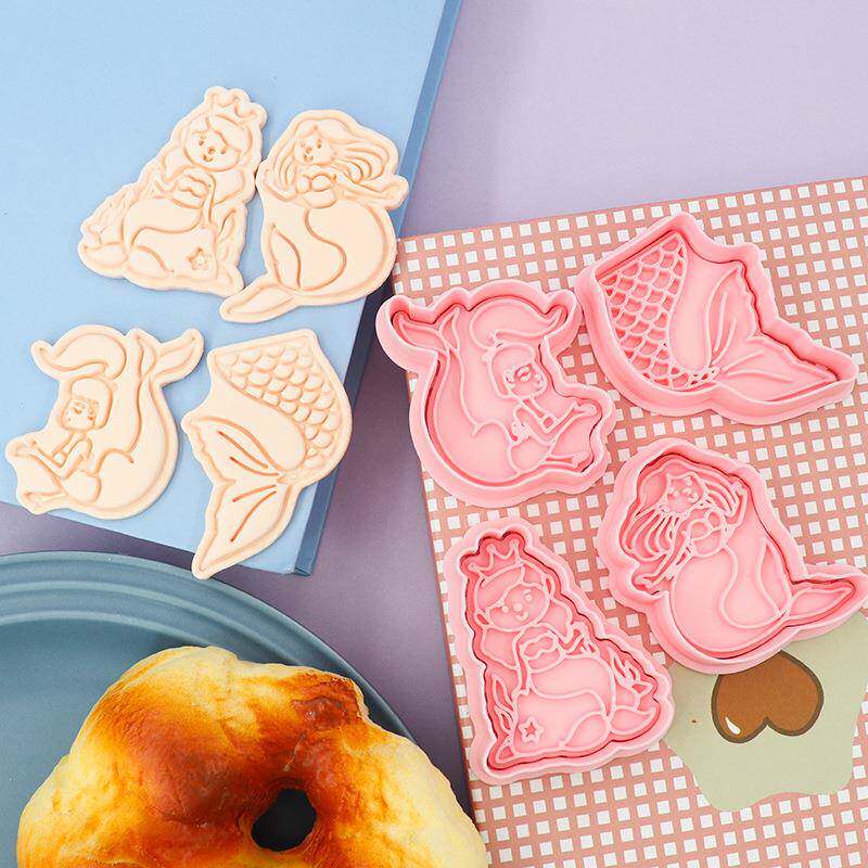 美人鱼系列饼干模具鱼尾3D卡通饼干模具黏土公主仿真印花饼干