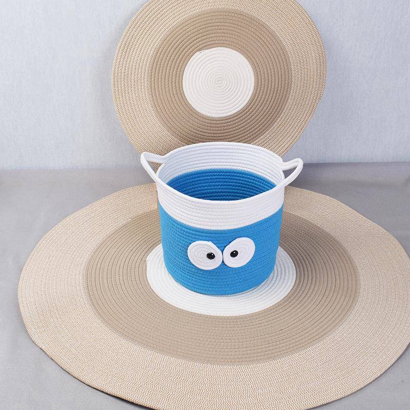 家用客厅茶几卧室地毯床边毯圆形手工编织棉绳地垫飘窗垫坐垫北欧