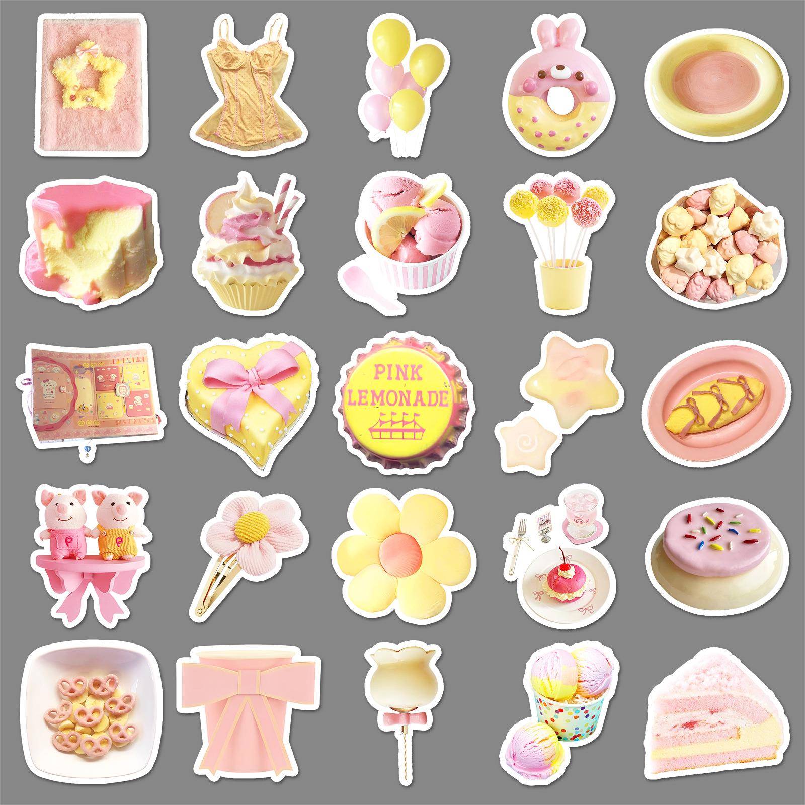 50张黄粉ins风涂鸦贴纸个性小清新韩系装饰水杯手机壳咕卡DIY贴纸