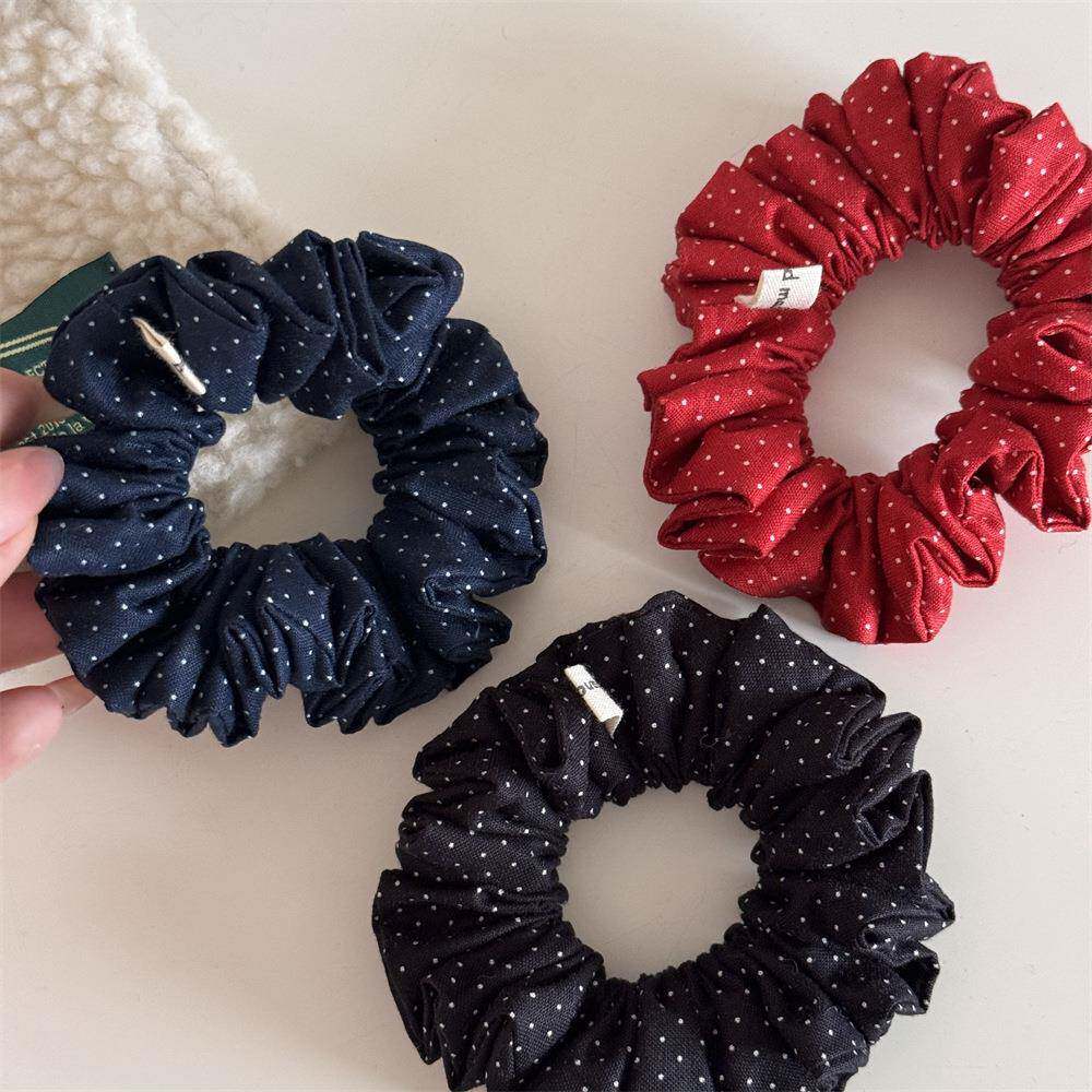 法式细波点肥肠圈气质扎发百搭褶皱花苞发圈头花橡皮筋发饰新款