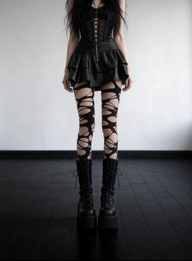 JIYA 朋克哥特风不规则y2k袜辣妹亚文化破洞袜乞丐镂空性感丝袜