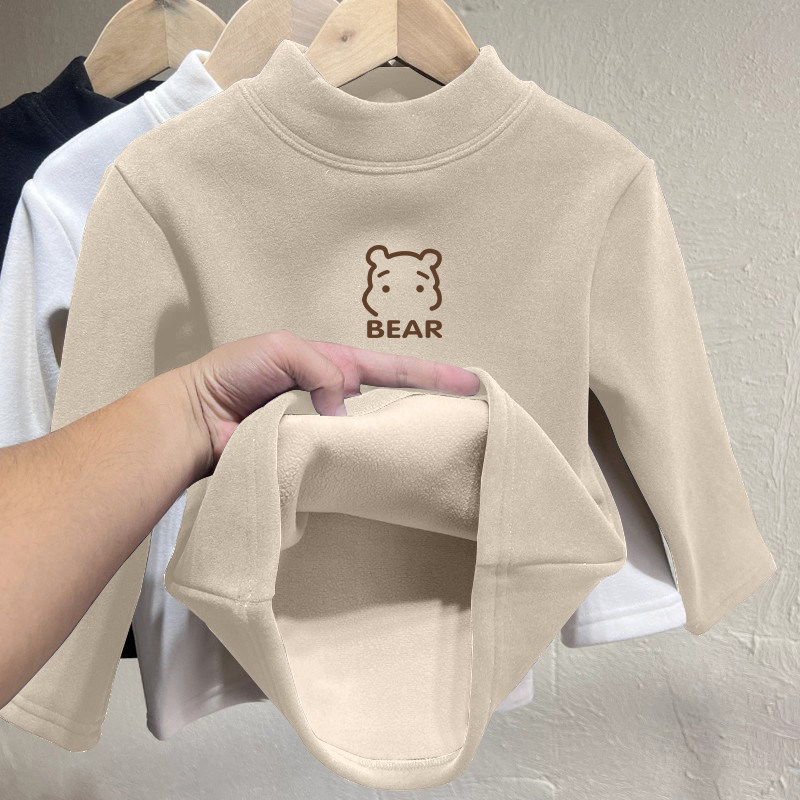 小熊图案半高领长袖T恤秋冬加绒加厚保暖奥粒绒保暖中大童打底衫,童装/婴儿装/亲子装,T恤,淘宝优惠券,粉丝福利购,淘宝优惠卷