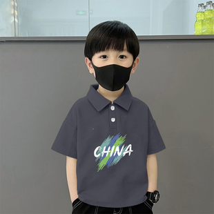 翻领t恤国风宽松纯棉半袖 男童Polo衫 夏季 短袖 百搭上衣服 2025新款