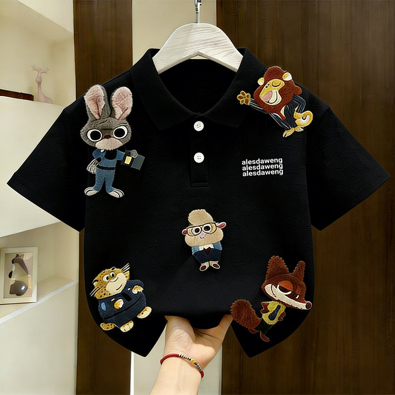 Polo衫短袖T恤儿童夏季立体玩偶疯狂动物娃娃男女童纯棉翻领上衣