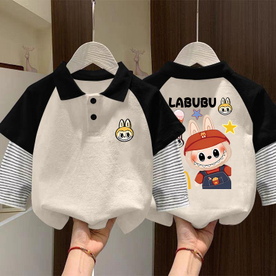 男女童2025新款纯棉长袖T恤polo衫拉布布中大童设计感假两件上衣