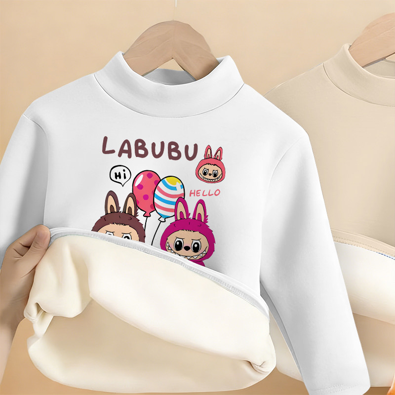 童装摇粒绒保暖拉布布印花长袖t恤男童女童秋冬新款立领加绒上衣