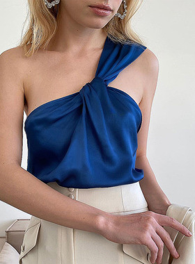 Sexy sloping shoulder satin bottom fashion temperament  vest