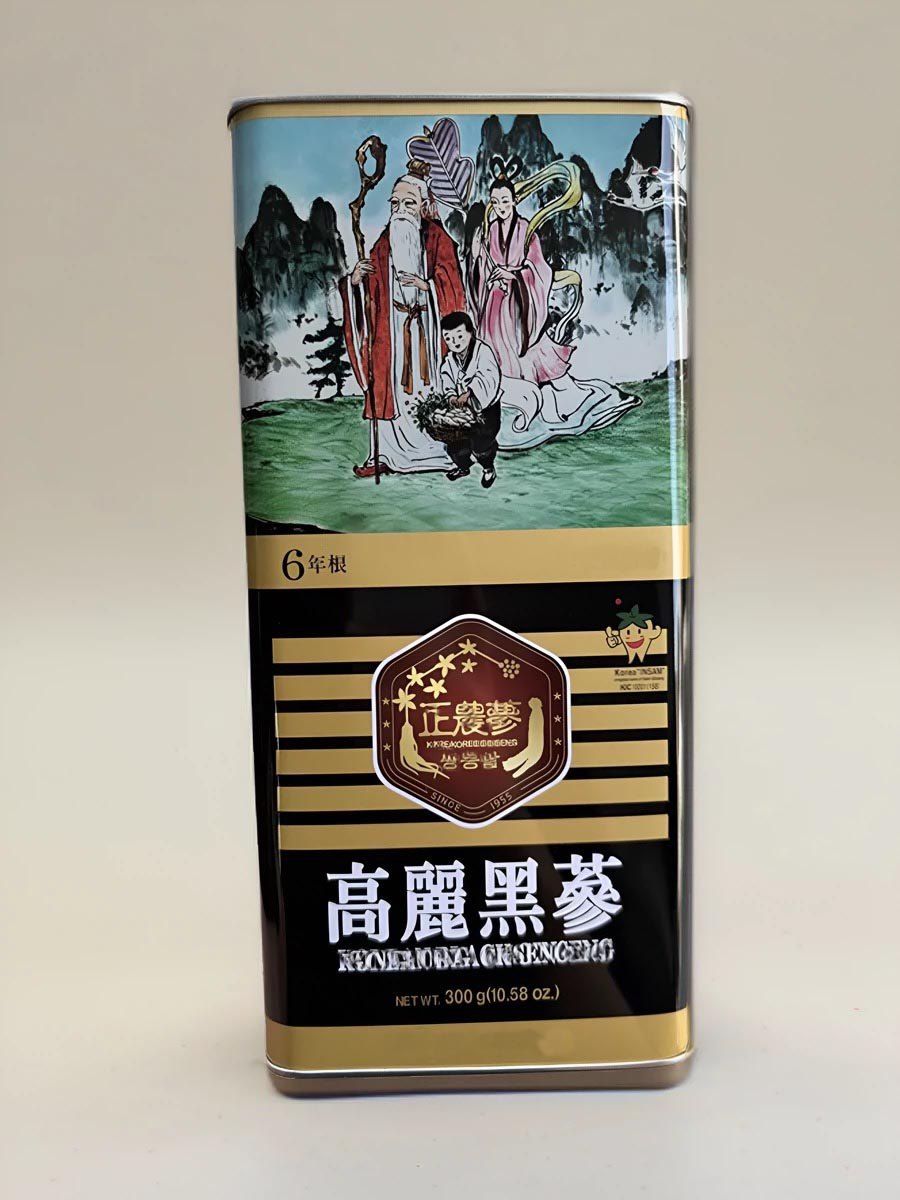 韩国高丽参黑参原装正品铁盒装足干无糖6年根高丽黑参切参300克装