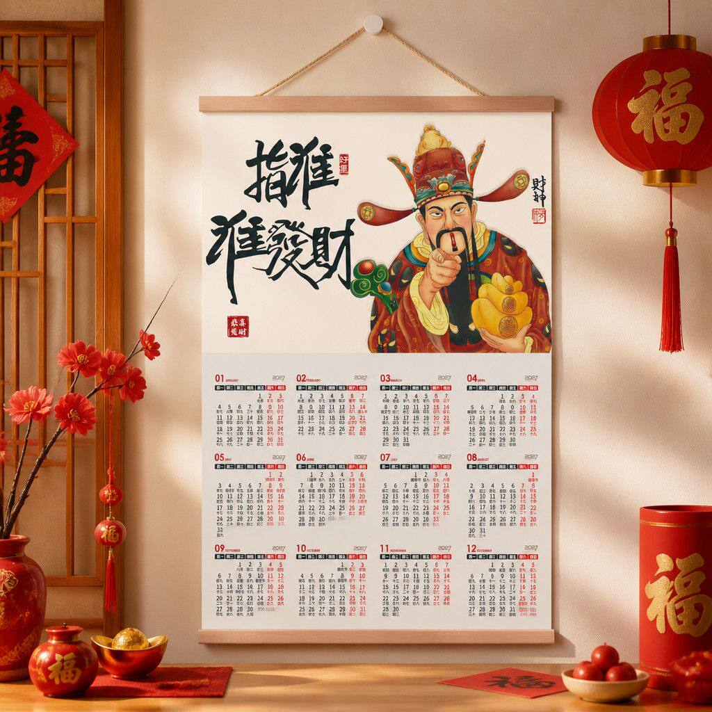 2027日历单张年历羊年大号挂历创意新款简约农历日历自粘贴墙贴画