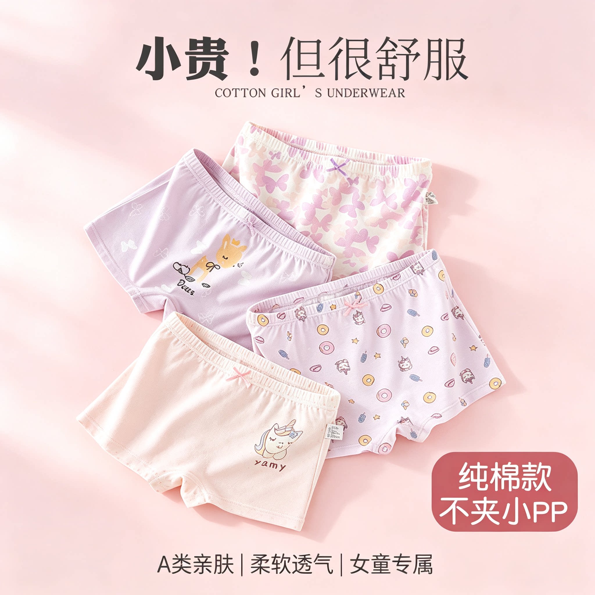 女童内裤A类纯棉平角裤卡通女宝内裤