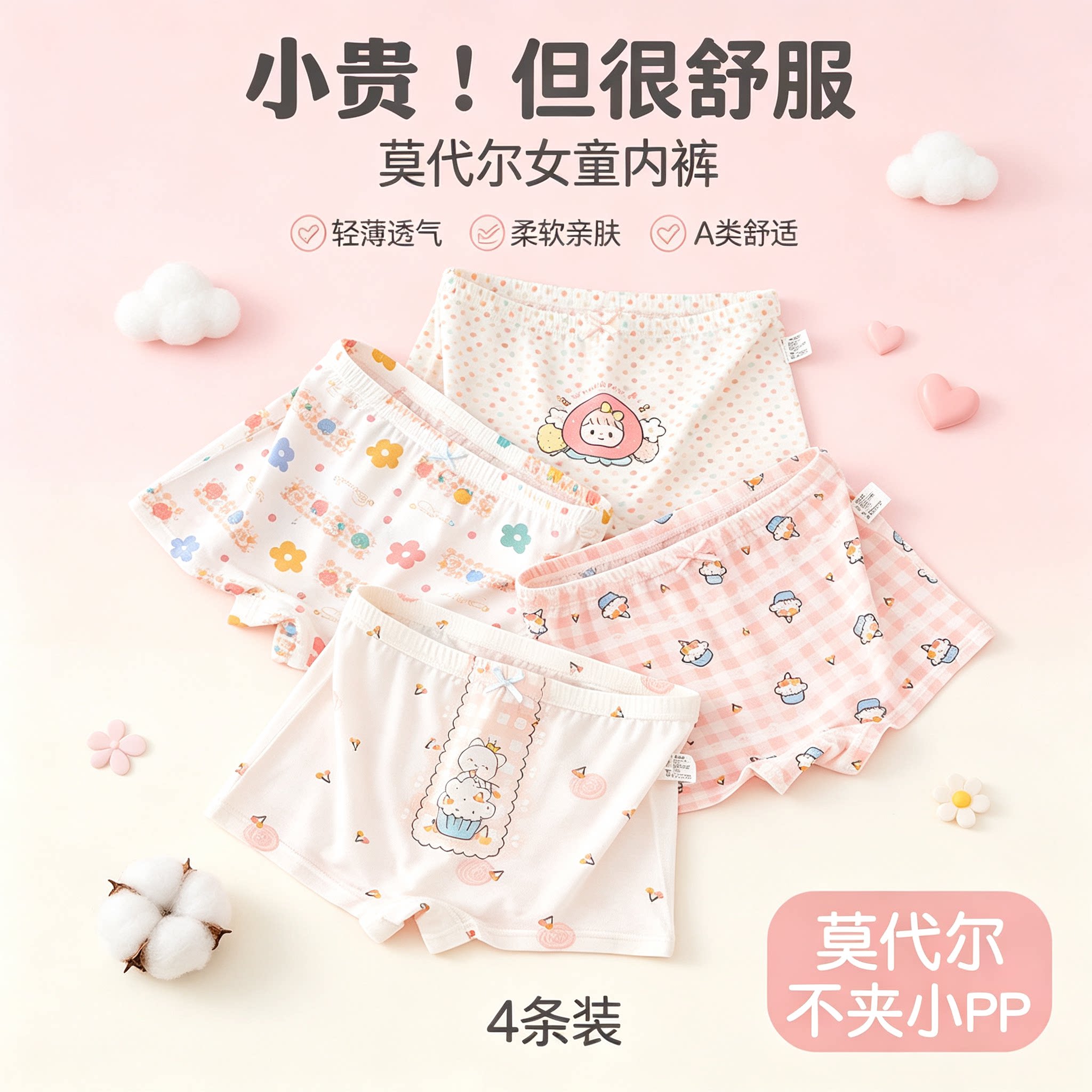 女童内裤莫代尔A类凉感平角短裤内裤