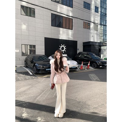 八盖pinky piggy 韩漫比例 两色加绒大弹力喇叭裤女高腰显瘦长裤