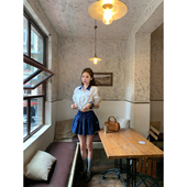 高智miu系 八盖pinky piggy 藏青色刺绣半身裙女镂空高腰微蓬短裙