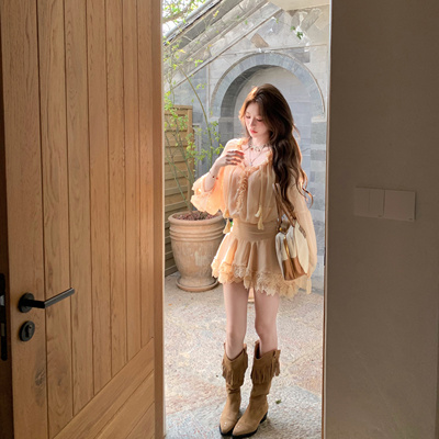 八盖pinkypiggy米黄蕾丝连衣裙