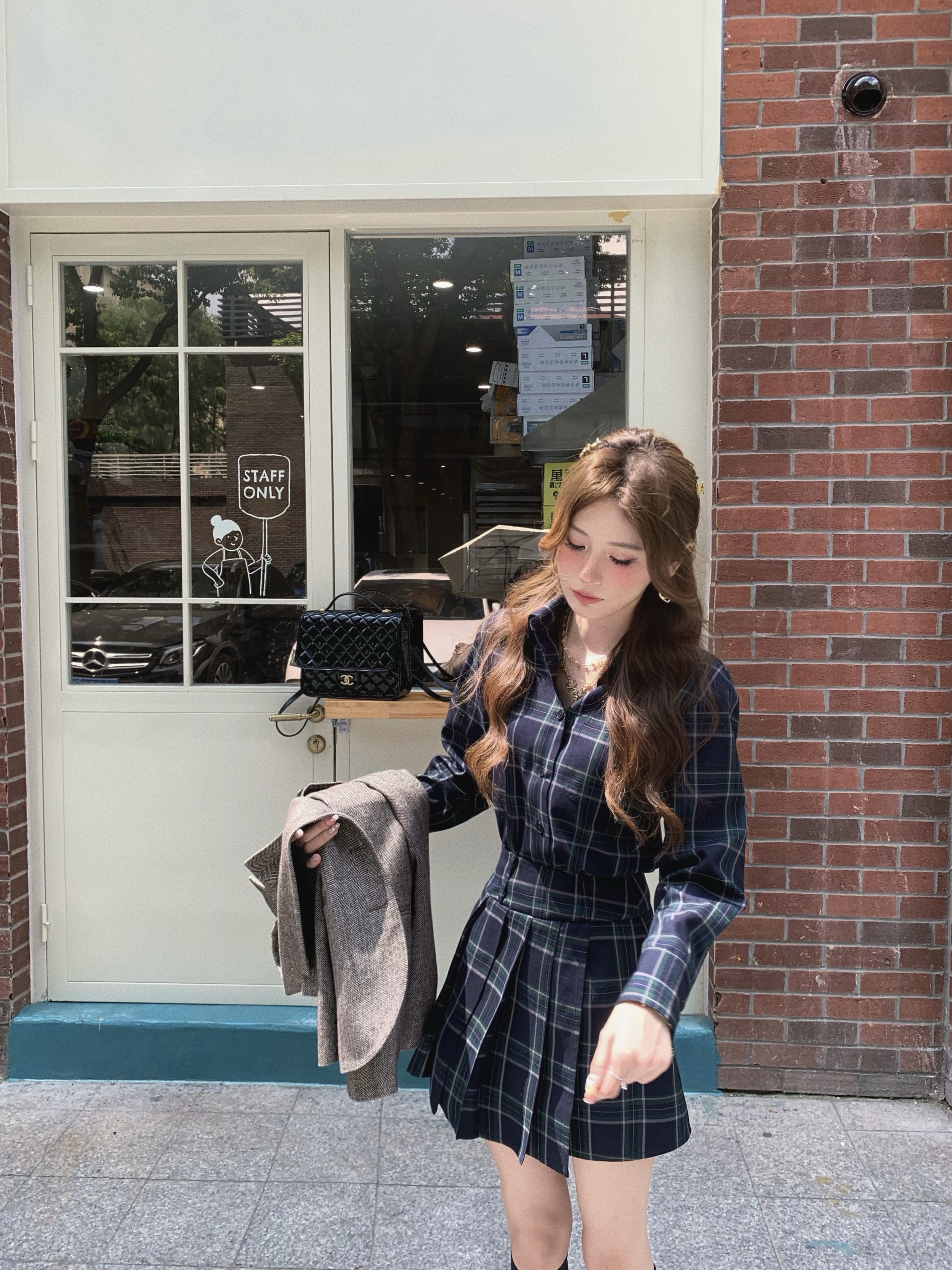 八盖pinkypiggy格纹衬衫连衣裙