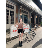 高腰遮胯短裤 八盖pinky 经典 黑色百搭弹力热裤 piggy 夏日女团裤