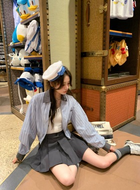 八盖pinky piggy 给你宇宙 灰色翻领衬衫外套百褶短裙套装女夏