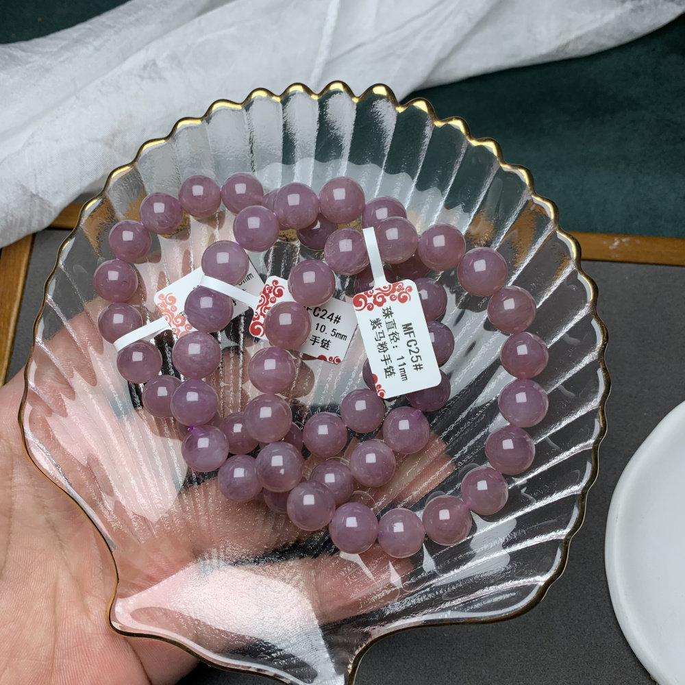 老矿紫马粉手链桃花粉晶手串图片