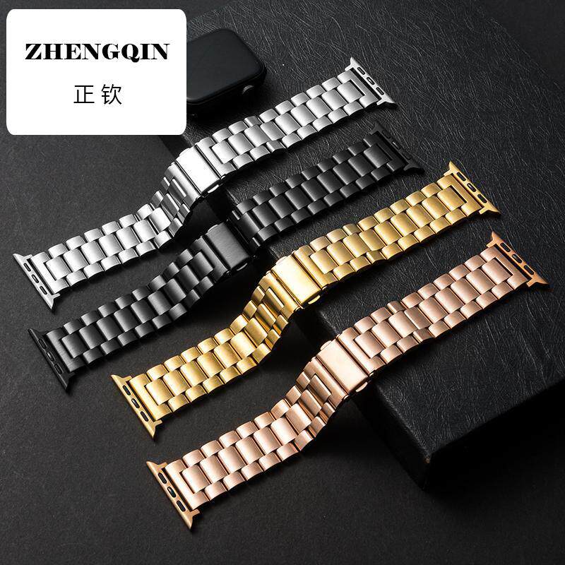 适用于苹果iwatch金属不锈钢表带apple watch1/7三珠实心表链配件