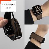 适用苹果S10表带男iwatch9手表applewatch8疯马纹皮质S9透气S8新