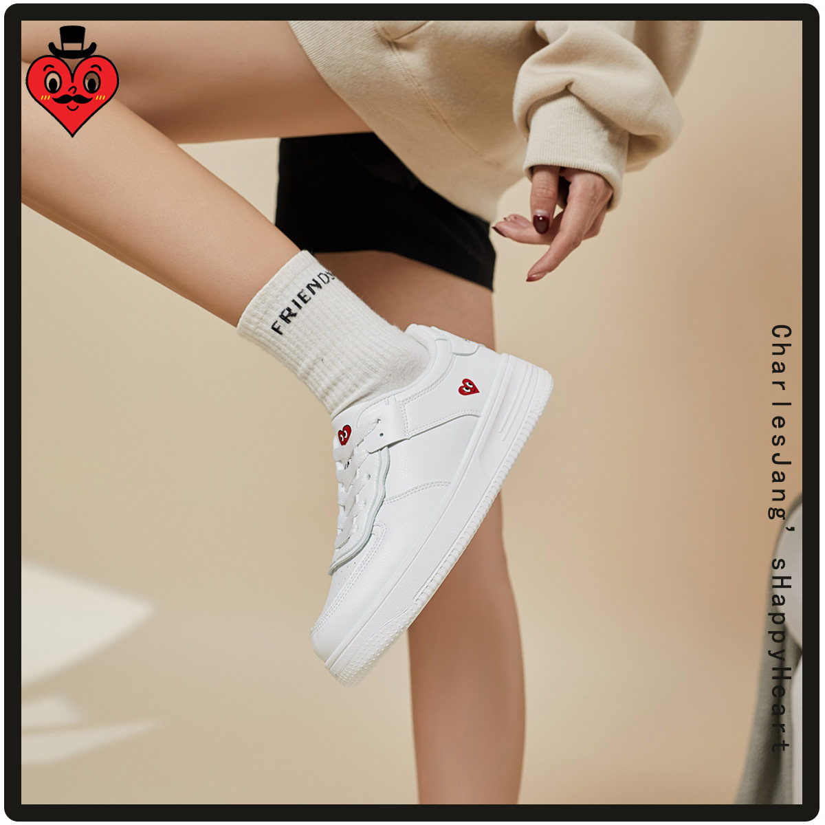 查尔斯桃心小白鞋女2023新款春秋百搭厚底休闲运动鞋女款品牌板鞋