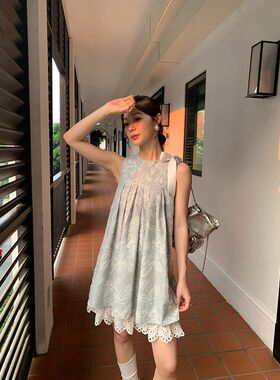 诠释美 NEWOPEN 25年夏小个子法式甜美可爱蕾丝无袖连衣裙女S5159