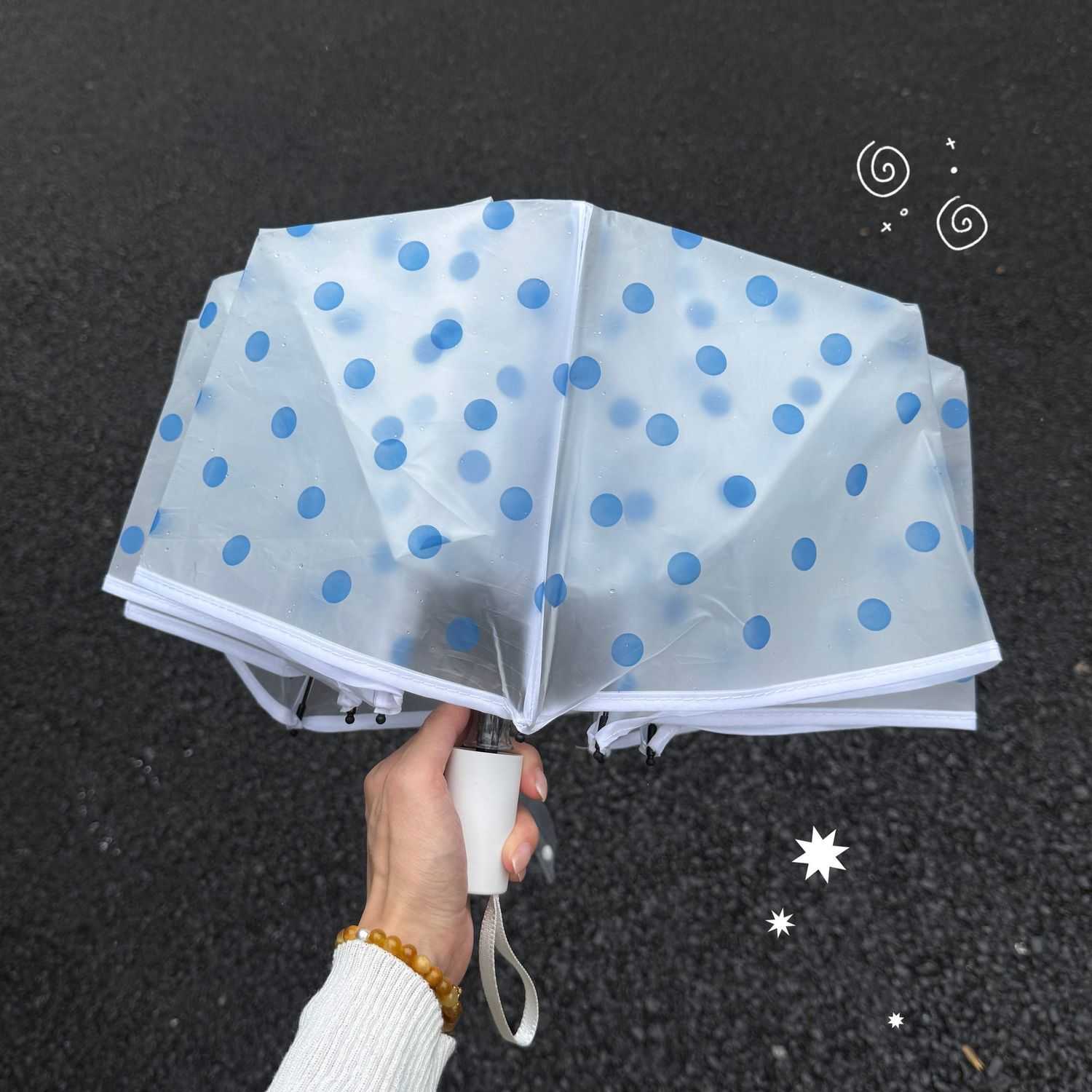 波点磨砂透明雨伞高颜值小清新