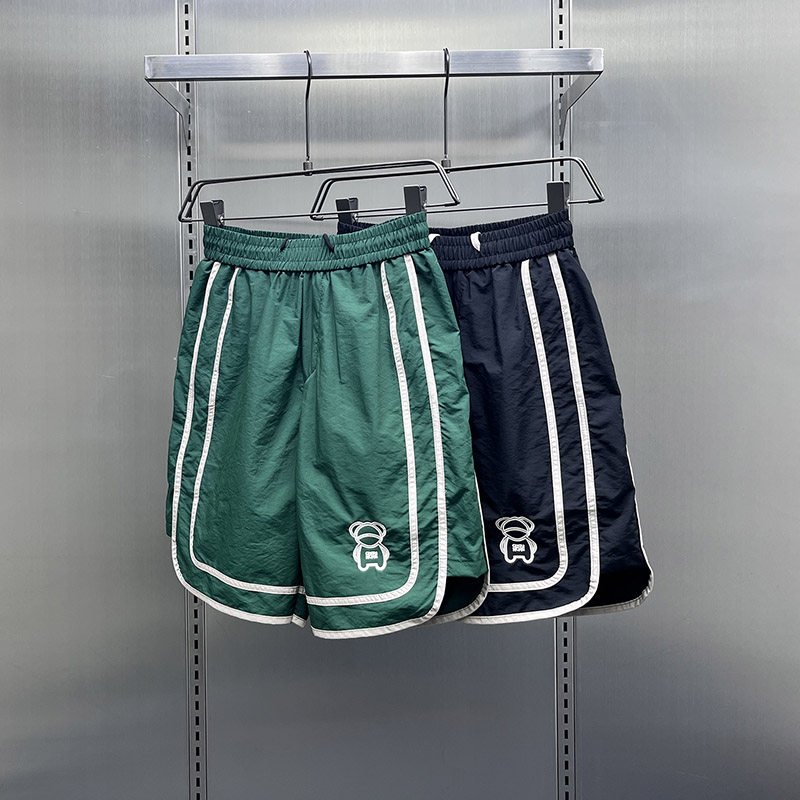 冰丝速干休闲短裤男夏季五分运动中裤潮牌小熊卡通刺绣撞色篮球裤
