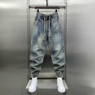 宽松复古刮烂水洗哈伦休闲裤 2024秋季 男秋季 设计感束脚牛仔裤 新款