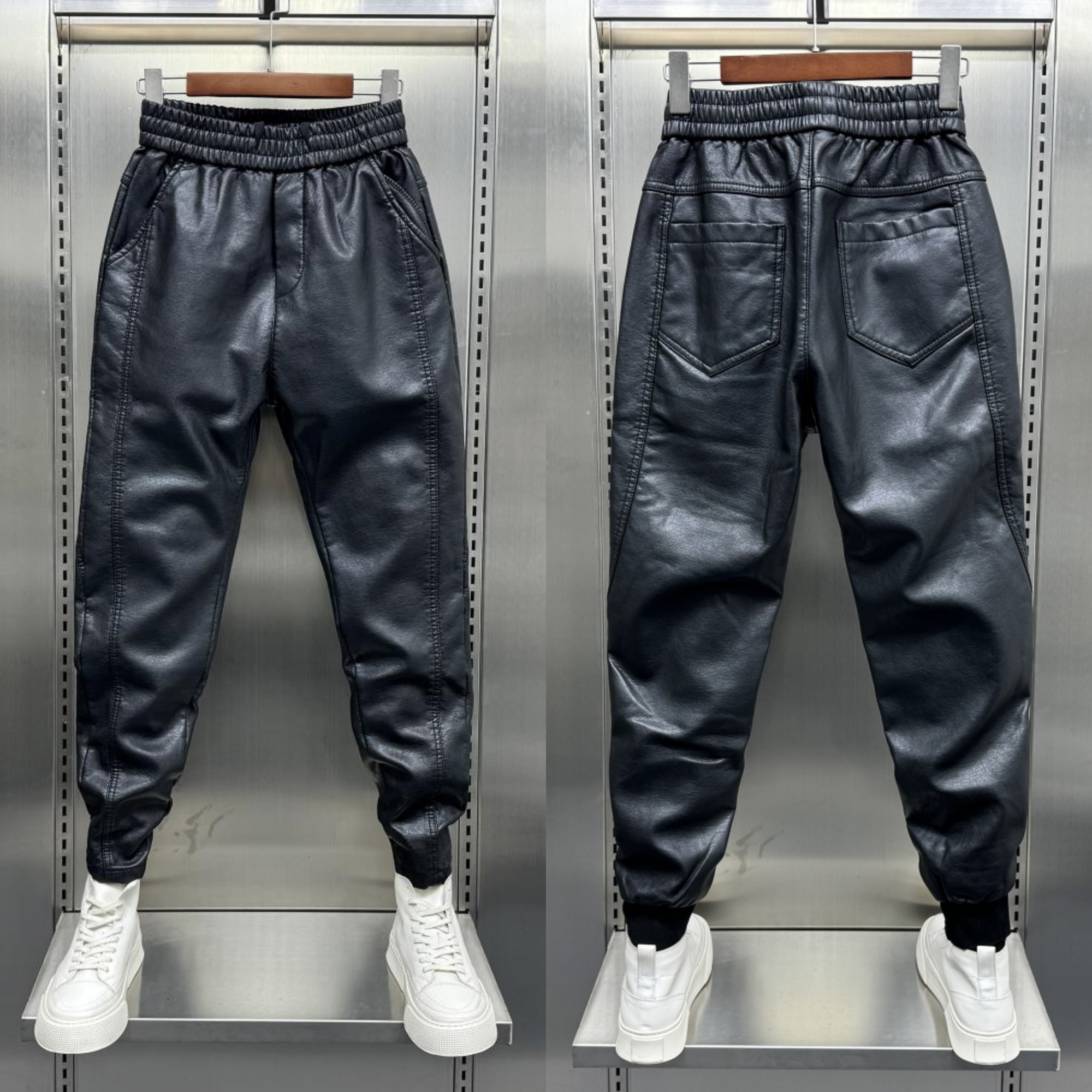 冬季加绒加厚摩托车骑行外卖皮裤